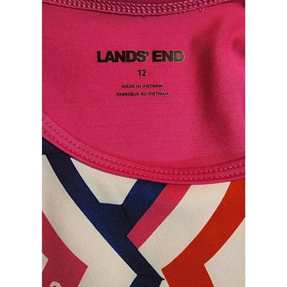 Lands End Pink‎ funky Rash Guard Swim Top/shirt Size 12